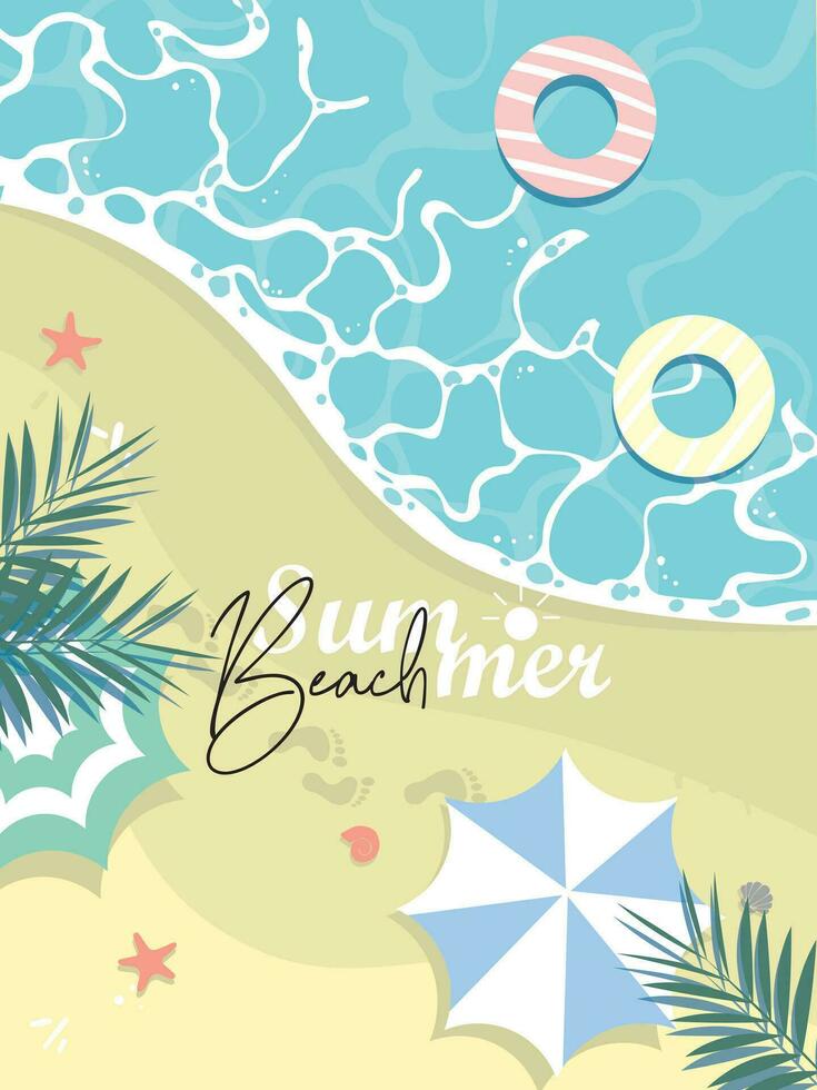 conjunto de verano viaje volantes con playa artículos y ola vector