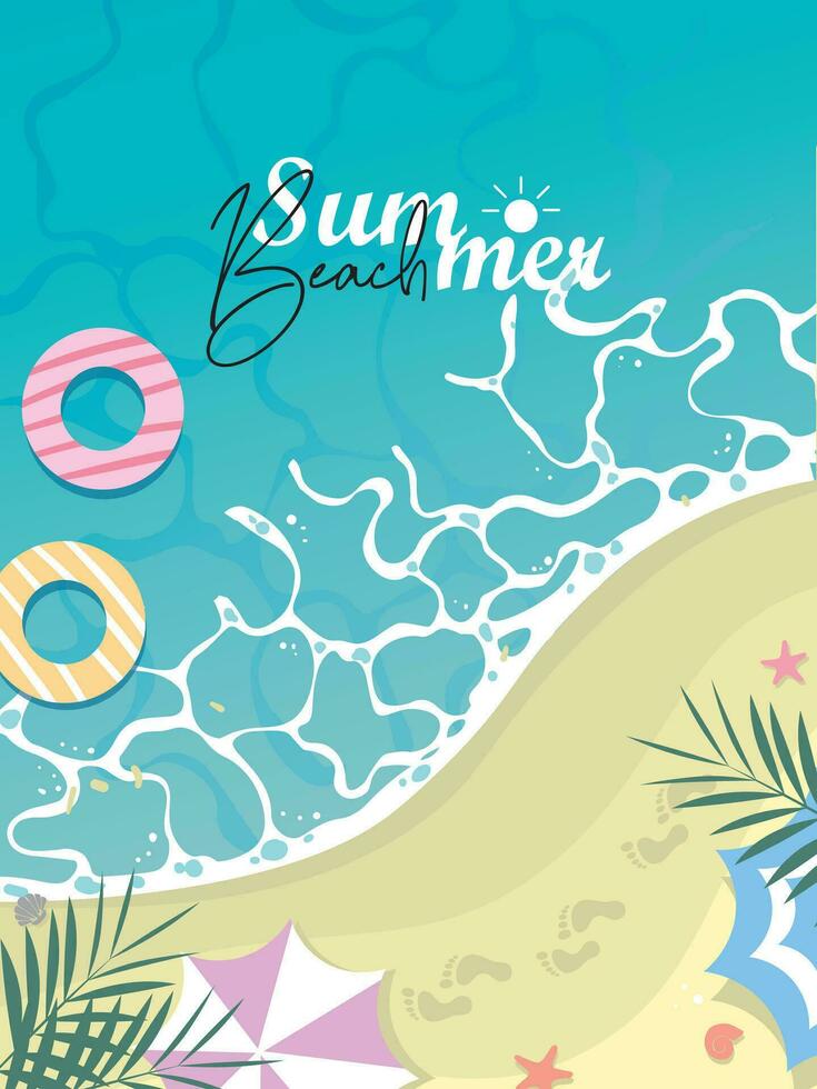 conjunto de verano viaje volantes con playa artículos y ola vector