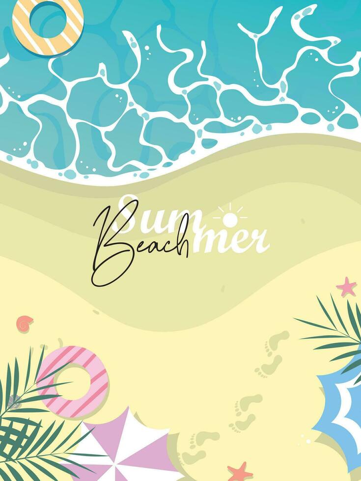 conjunto de verano viaje volantes con playa artículos y ola vector