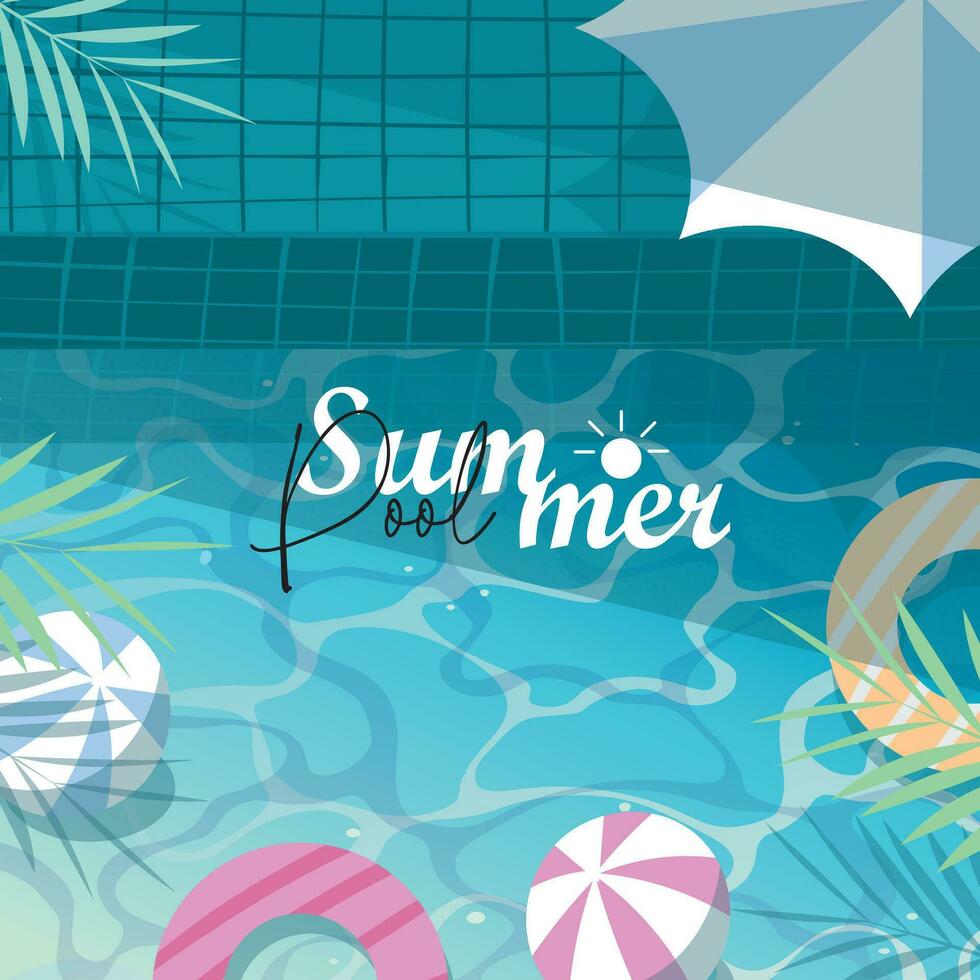 Summer pool with tropical leaves vector