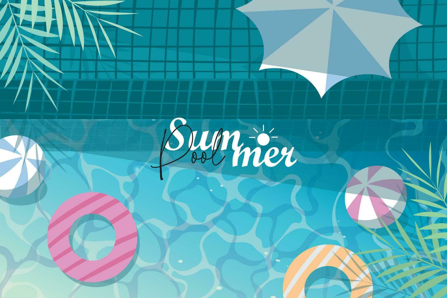 Summer pool with tropical leaves vector