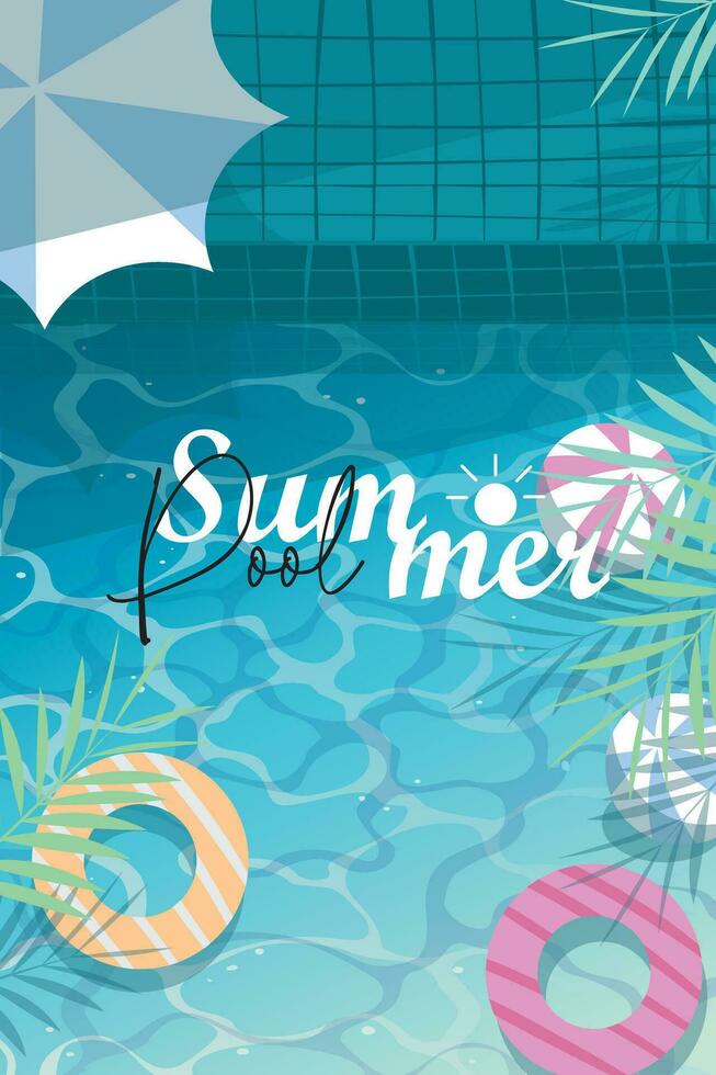 Summer pool with tropical leaves vector