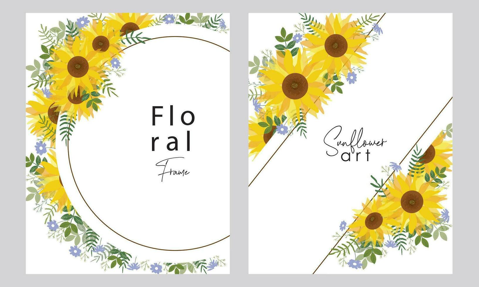 beautiful sunflower invitation card set vector