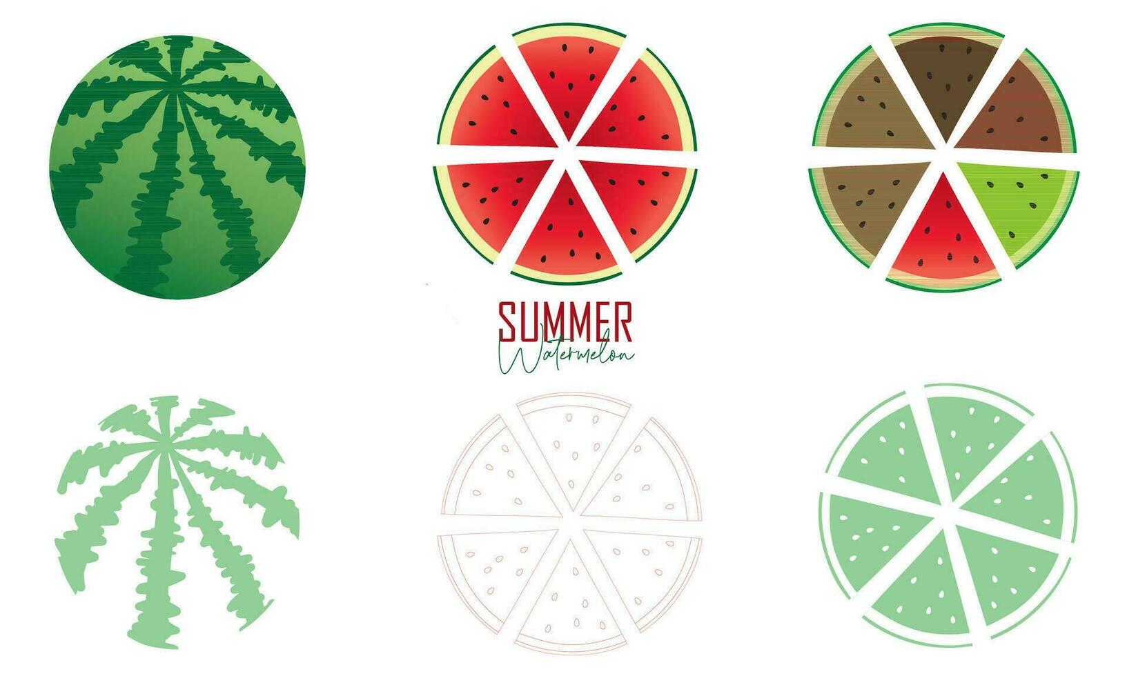 Fresh and juicy whole watermelons and slices vector