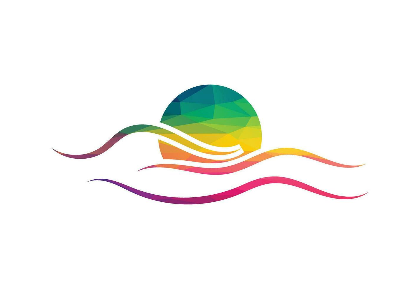 Low Poly and Ocean Wave logo design, Vector design template