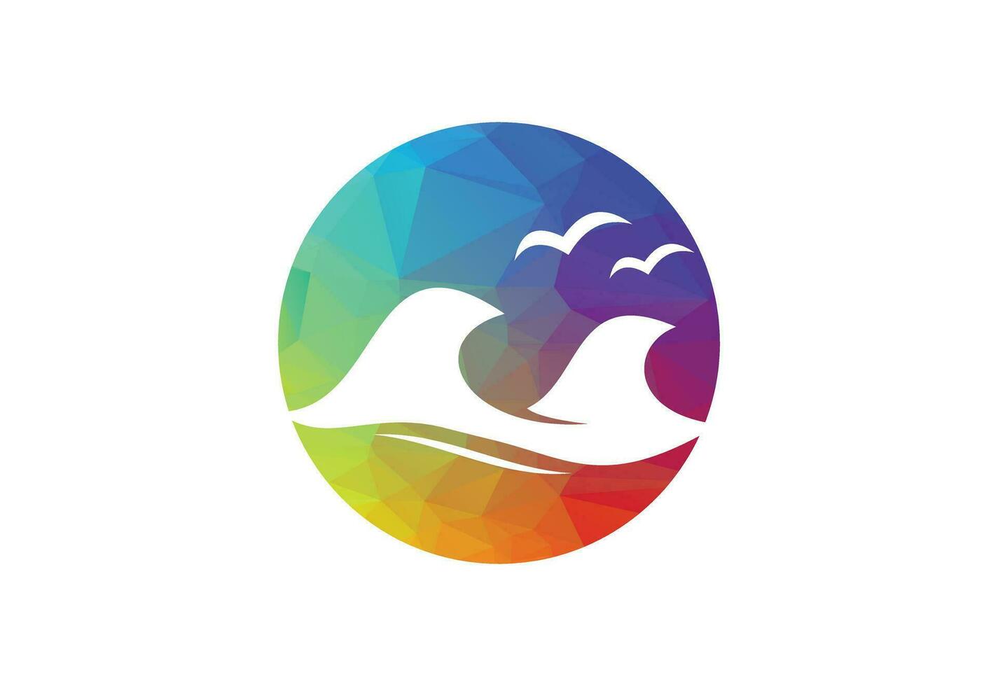 Low Poly and Ocean Wave logo design, Vector design template