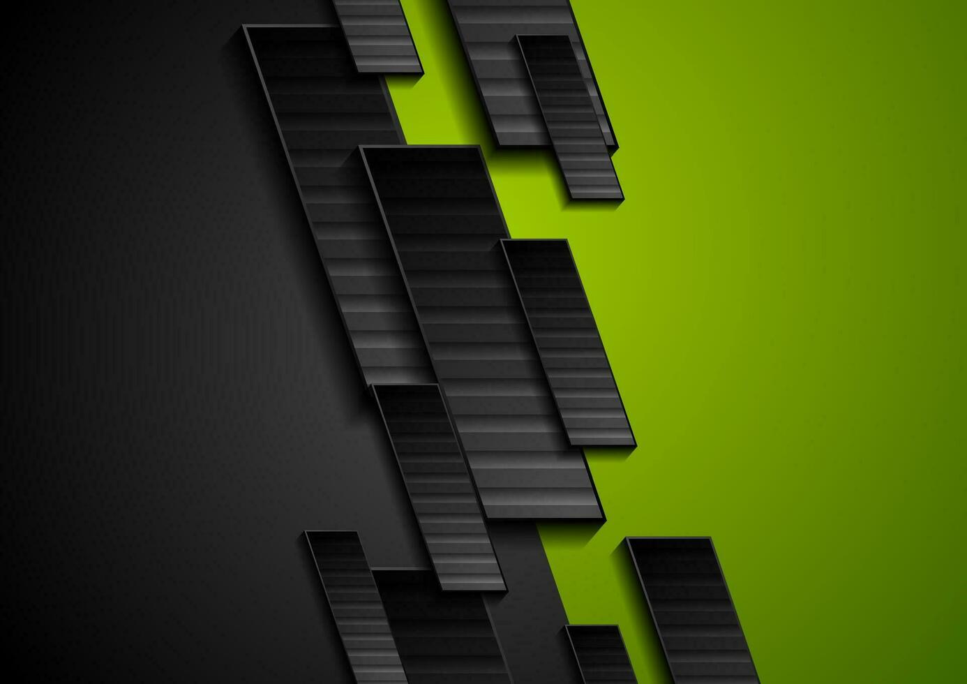 Black and green tech geometrical background vector