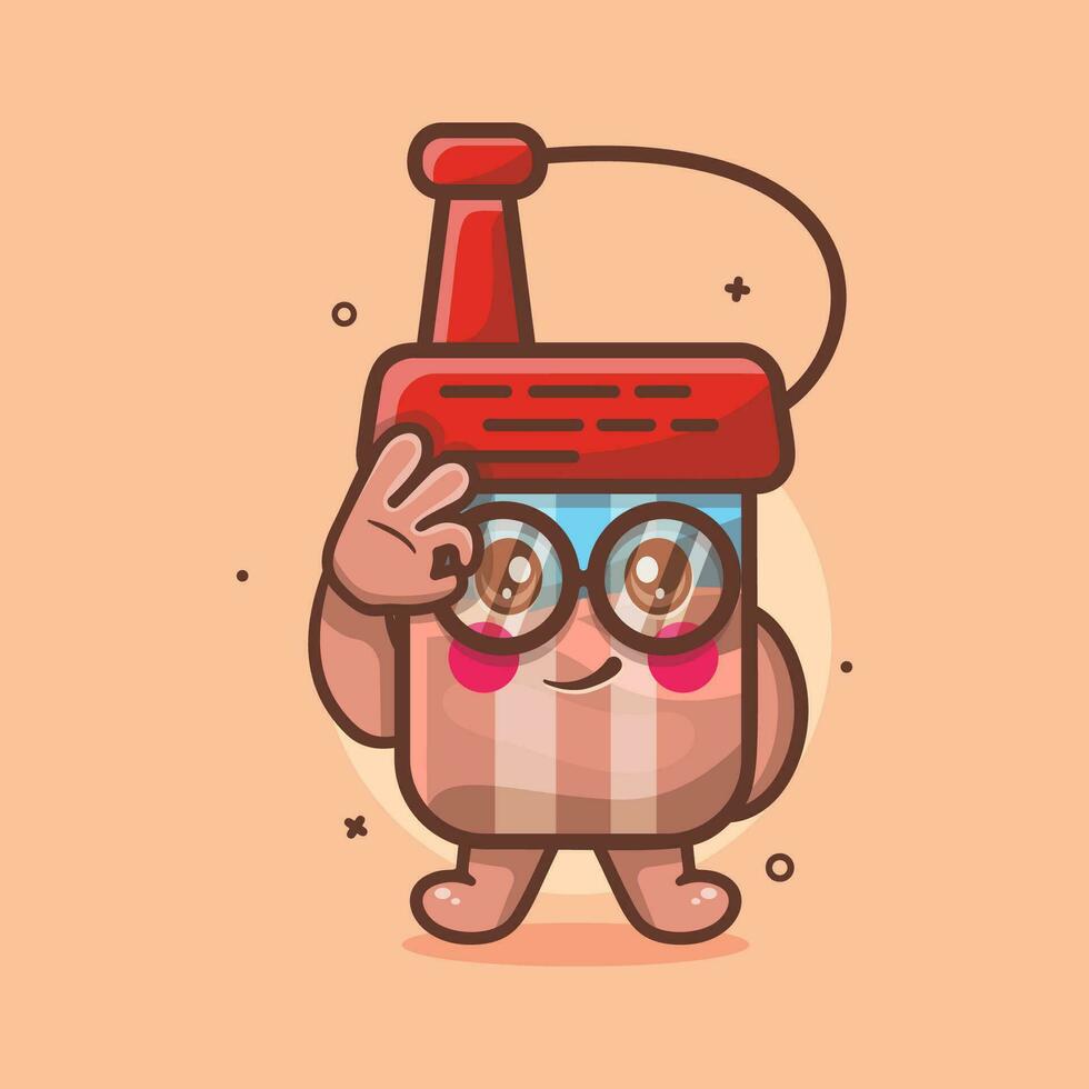 linda soja salsa botella personaje mascota con Okay firmar mano gesto aislado dibujos animados en plano estilo diseño vector