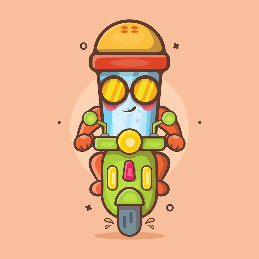 cool salt shaker character mascot riding scooter motorcycle isolated cartoon in flat style design vector