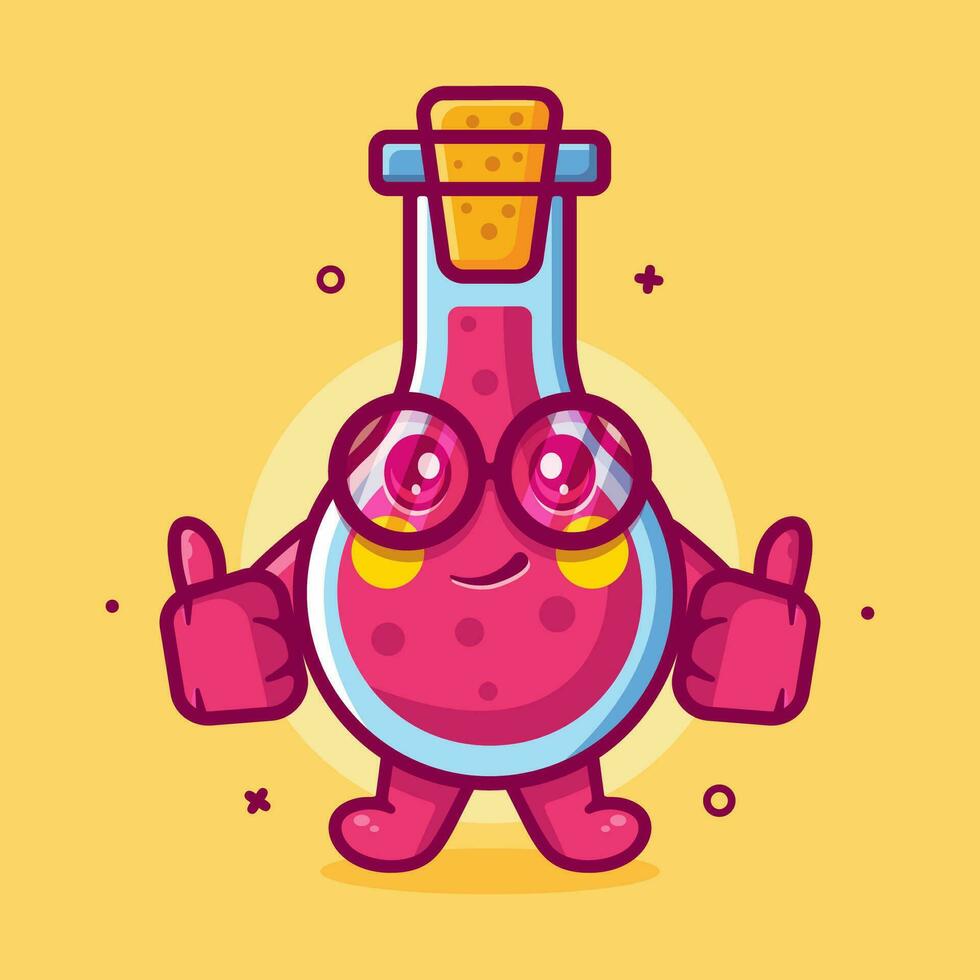 funny flask glass character mascot with thumb up hand gesture isolated cartoon in flat style design vector