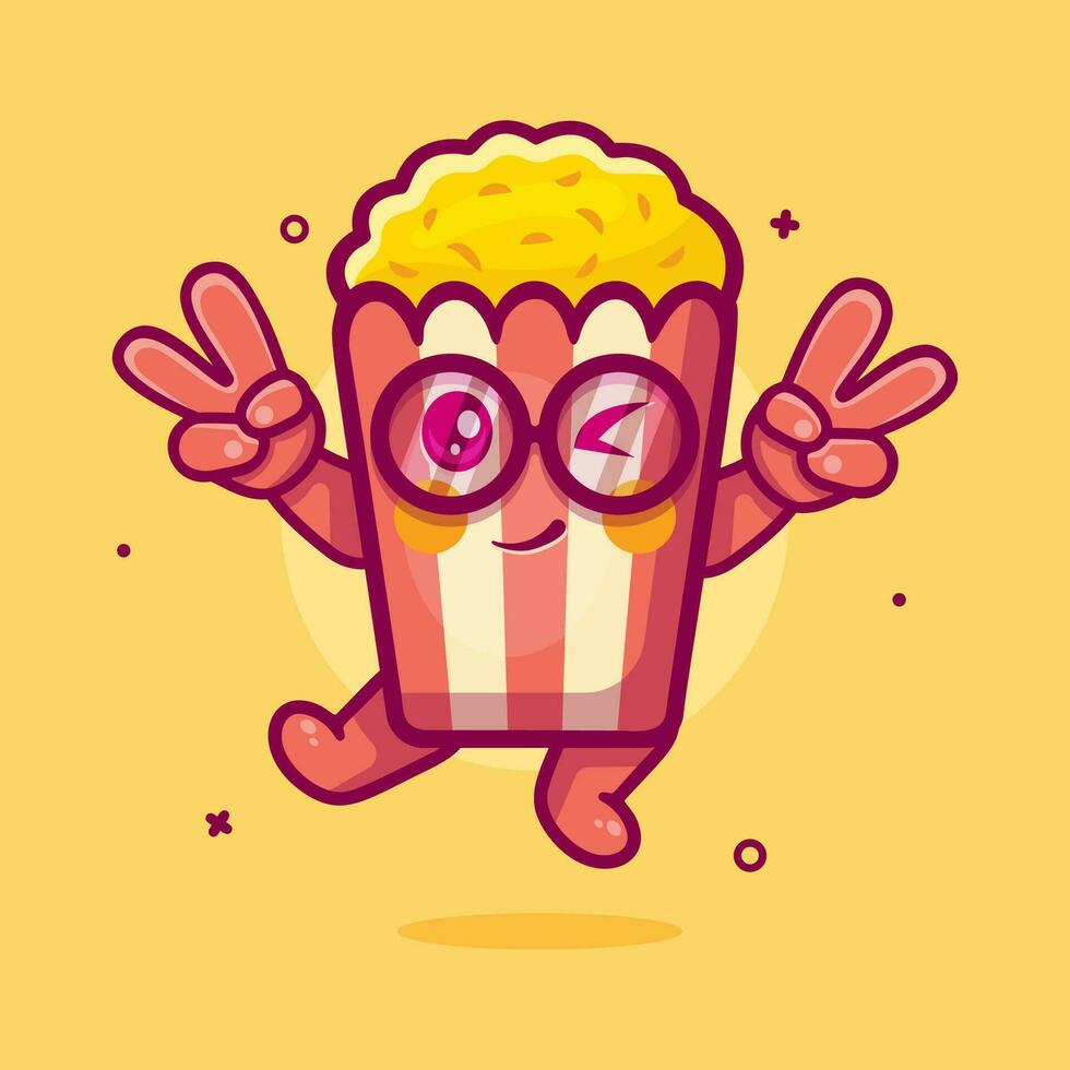 cute popcorn character mascot with peace sign hand gesture isolated cartoon in flat style design vector
