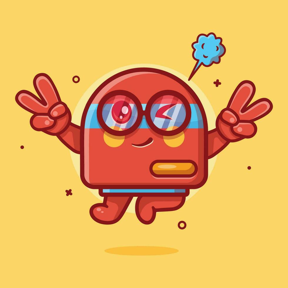 cute air purifier character mascot with peace sign hand gesture isolated cartoon in flat style design vector