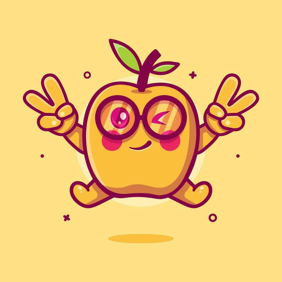 funny apricot fruit character mascot with peace sign hand gesture isolated cartoon in flat style design vector