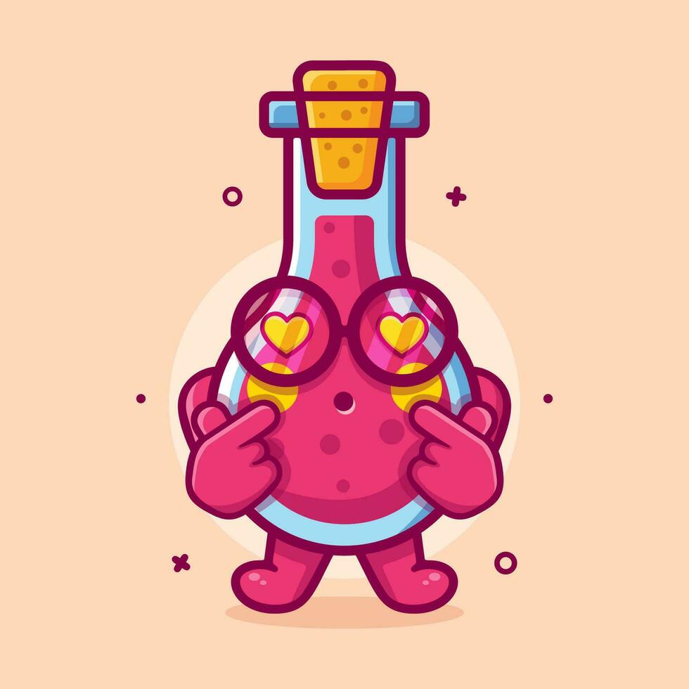 kawaii flask glass character mascot with love sign hand gesture isolated cartoon in flat style design vector
