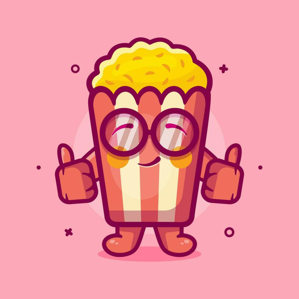funny popcorn character mascot with thumb up hand gesture isolated cartoon in flat style design vector