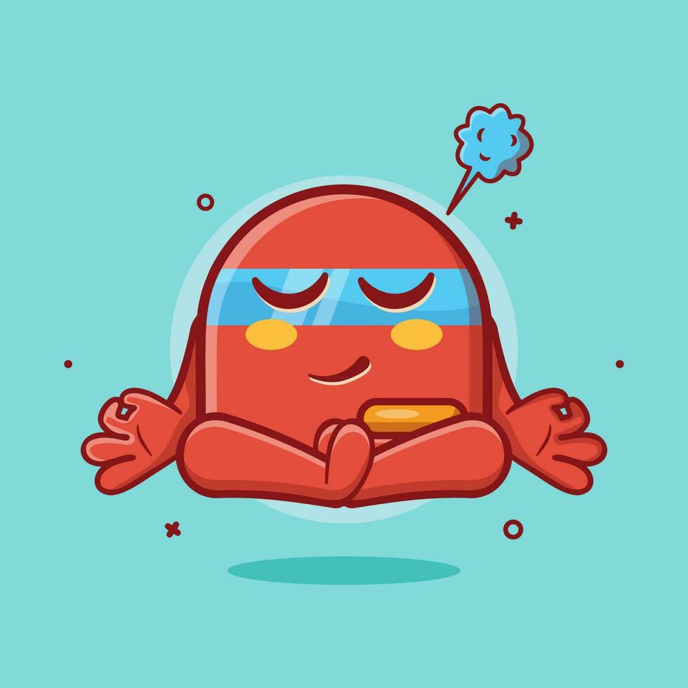 calma aire purificador personaje mascota con yoga meditación actitud aislado dibujos animados en plano estilo diseño vector