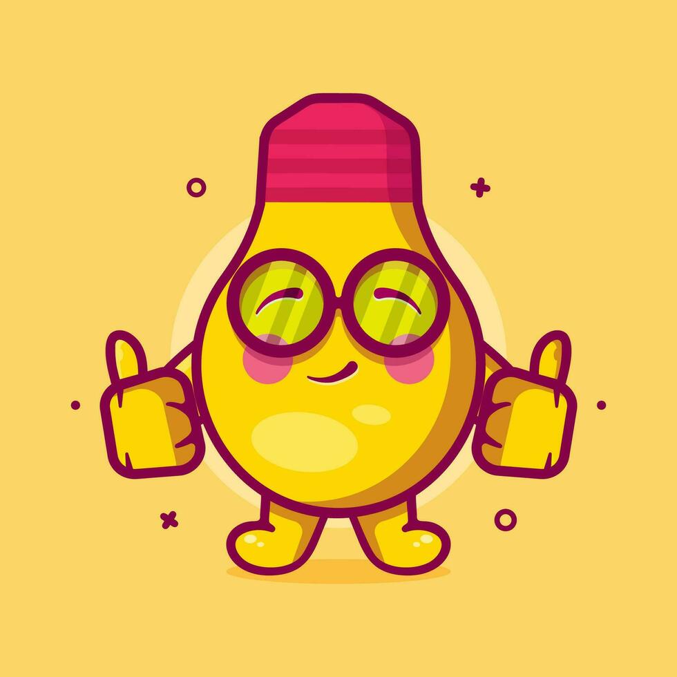 gracioso bulbo lámpara personaje mascota con pulgar arriba mano gesto aislado dibujos animados en plano estilo diseño vector