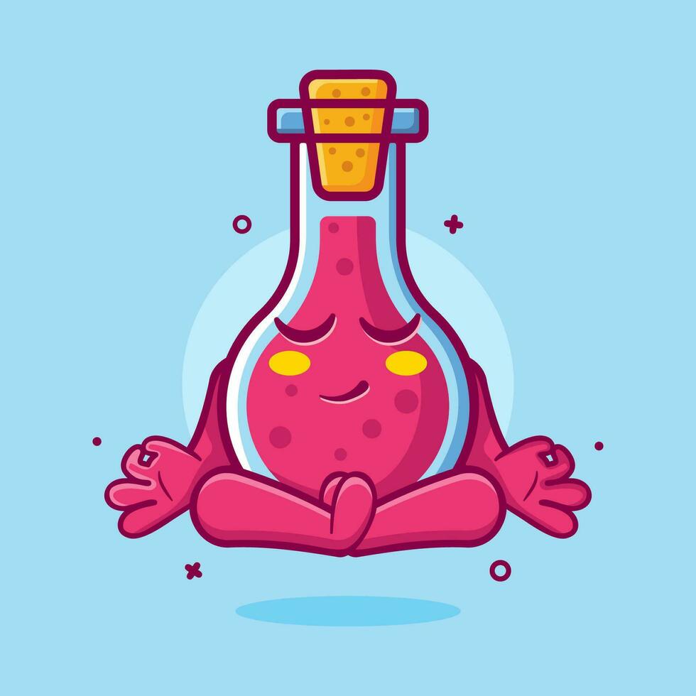 calm flask glass character mascot with yoga meditation pose isolated cartoon in flat style design vector