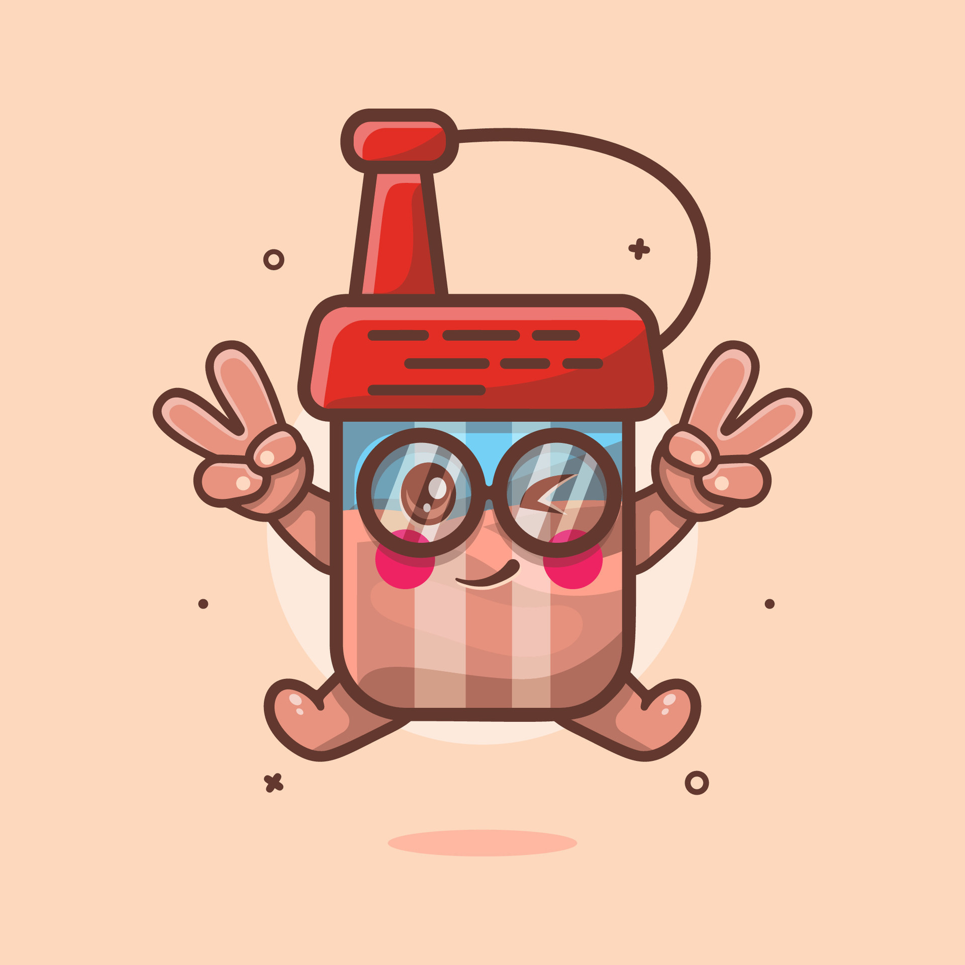 cute soy sauce bottle character mascot with peace sign hand gesture