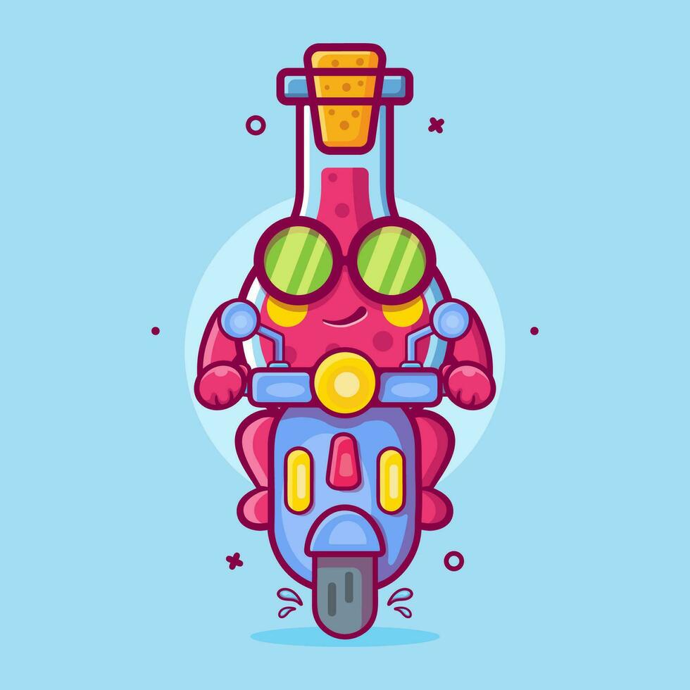 cool flask glass character mascot riding scooter motorcycle isolated cartoon in flat style design vector