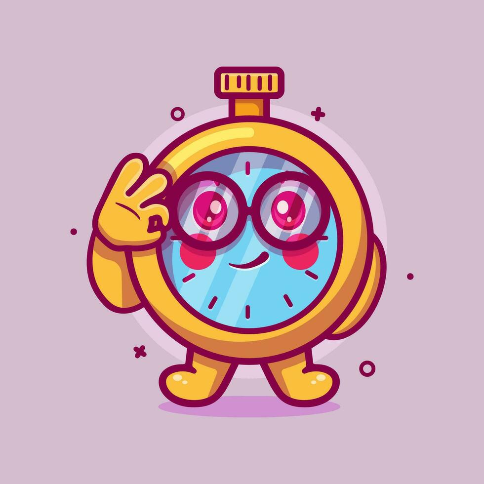 funny stopwatch character mascot with ok sign hand gesture isolated cartoon in flat style design vector
