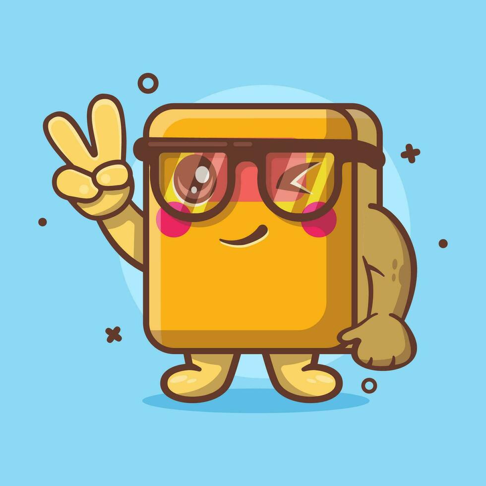 cute book character mascot with peace sign hand gesture isolated cartoon in flat style design vector