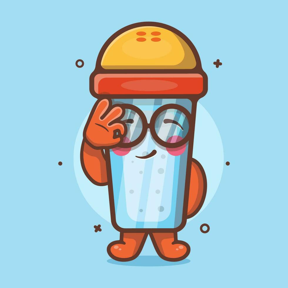 cute salt shaker character mascot with ok sign hand gesture isolated cartoon in flat style design vector