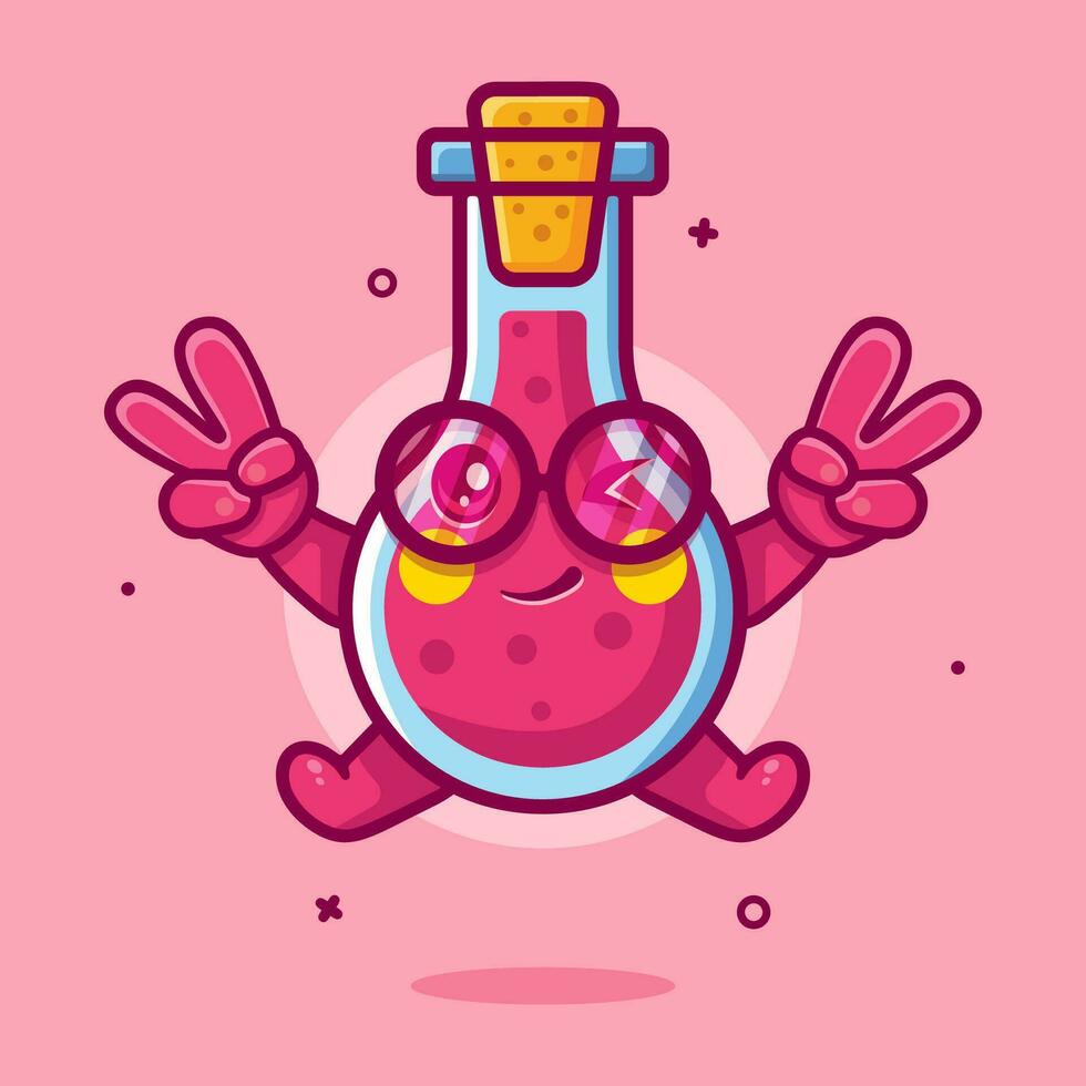 cute flask glass character mascot with peace sign hand gesture isolated cartoon in flat style design vector
