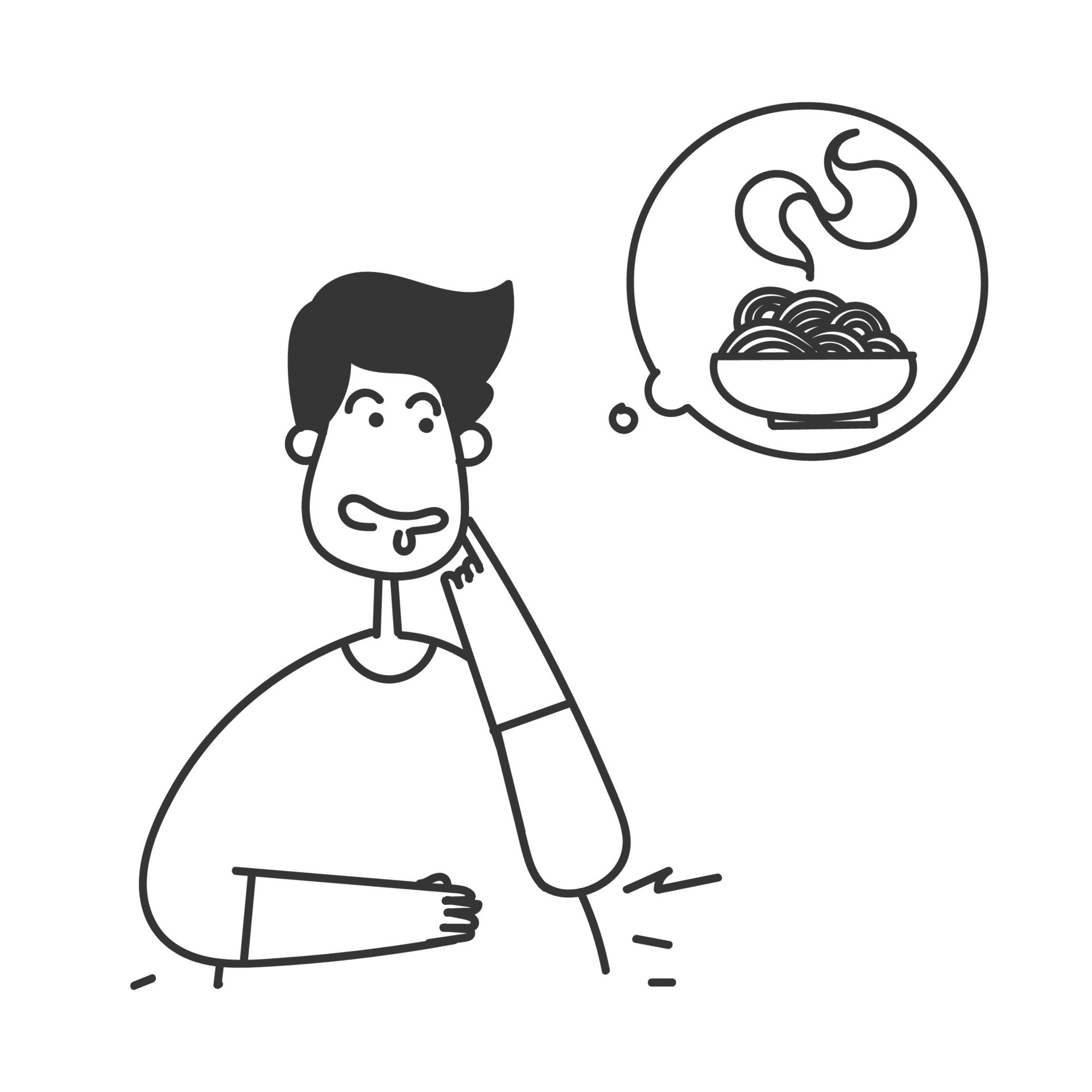 hand drawn doodle Hungry man thinking food illustration vector 25264006
