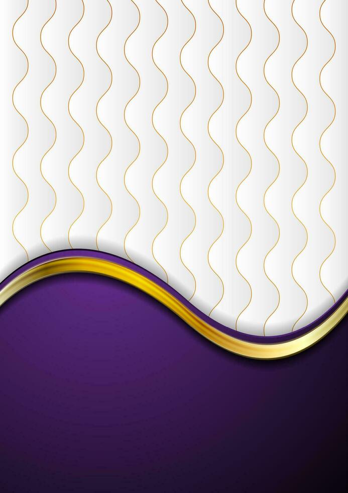 Grey violet deluxe background with golden and bronze waves vector