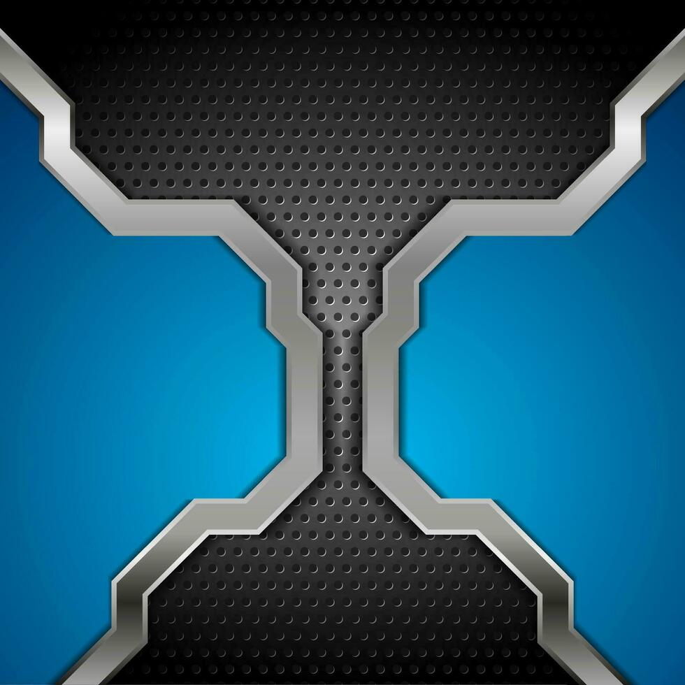Bright blue and perforated metallic technology background vector