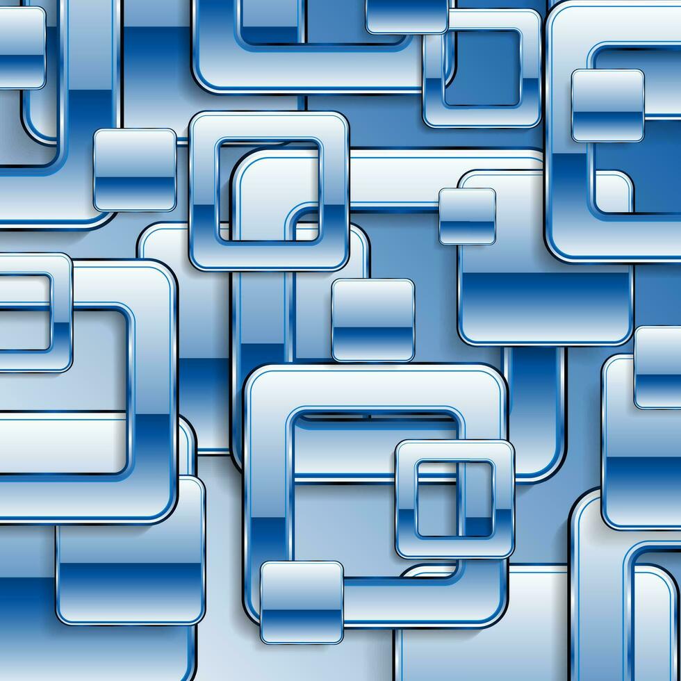 Blue tech glossy retro squares background vector