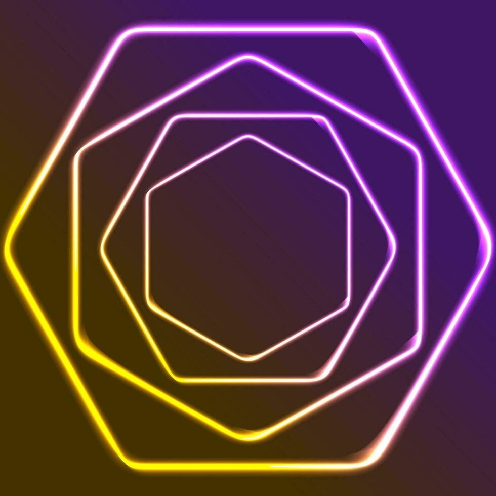 Glowing yellow and purple neon hexagons shiny design vector