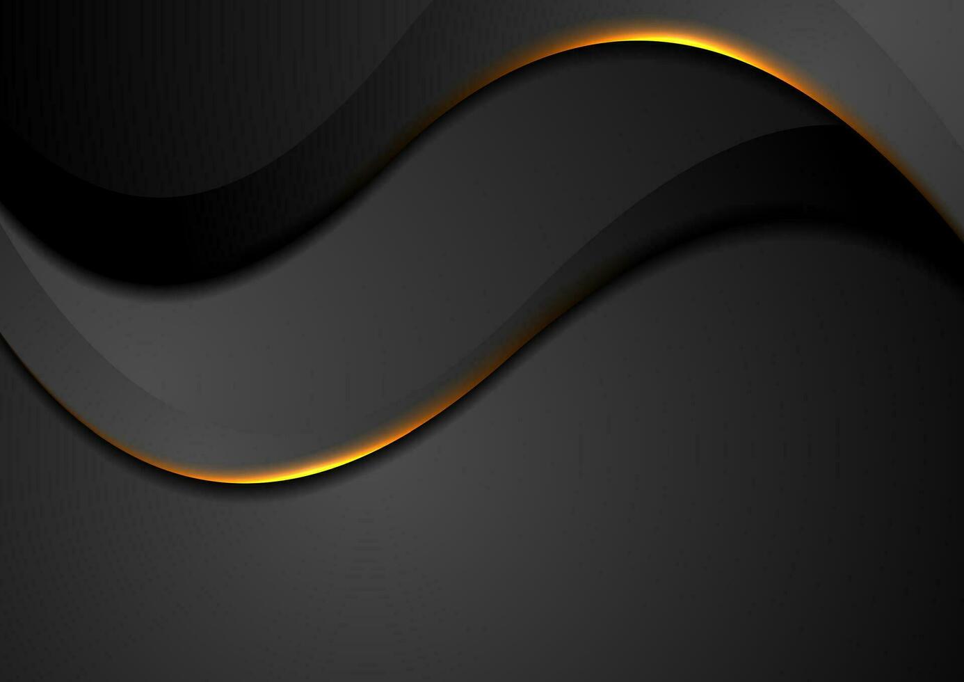 Black abstract wavy background with orange fiery light vector