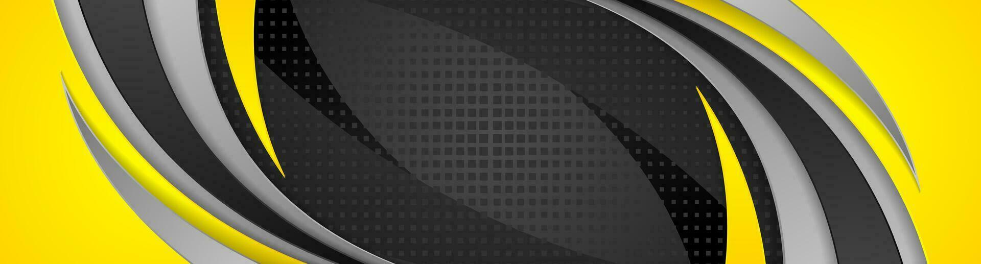 Abstract yellow black corporate wavy banner design vector