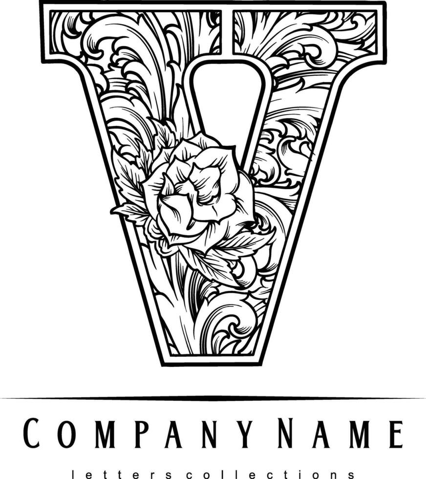 Luxury initial v letter vintage flourish logo ornament monochrome vector illustrations for your work logo, merchandise t-shirt, stickers and label designs, poster, greeting cards advertising