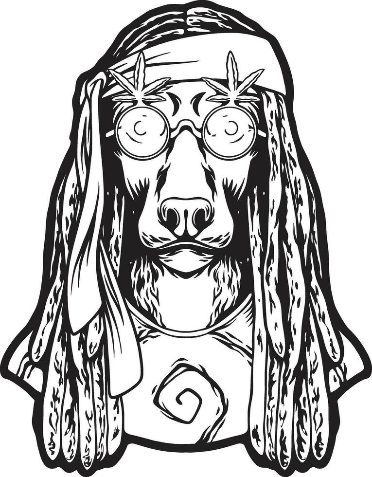 Funky dog head dreadlock hippie lifestyle illustrations monochrome vector illustrations for your work logo, merchandise t-shirt, stickers and label designs, poster, greeting cards advertising