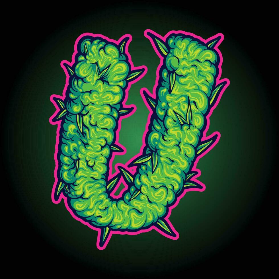 Monogram letter capital U hemp bud lettering vector illustrations for your work logo, merchandise t-shirt, stickers and label designs, poster, greeting cards advertising business company