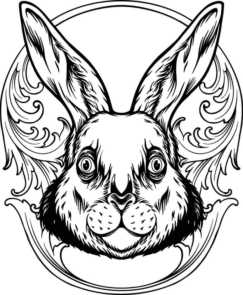 Classic bunny majesty with engraved frame outline vector illustrations for your work logo, merchandise t-shirt, stickers and label designs, poster, greeting cards advertising business company