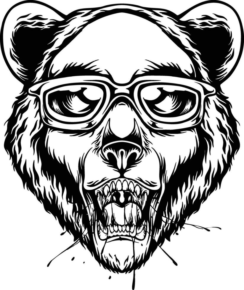Funky edgy bear head wearing stylish sunglasses logo illustrations silhouette for your work logo, merchandise t-shirt, stickers and label designs, poster, greeting cards advertising business company vector