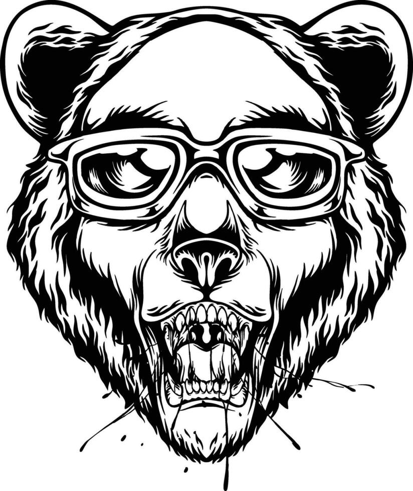 Funky edgy bear head wearing stylish sunglasses logo illustrations silhouette for your work logo, merchandise t-shirt, stickers and label designs, poster, greeting cards advertising business company vector