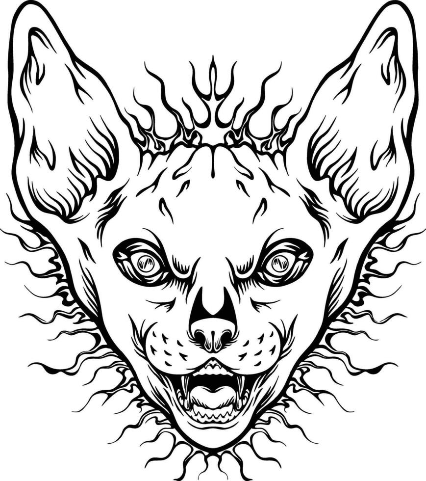 Mystical blaze grinning goddess cat artistry monochrome vector illustrations for your work logo, merchandise t-shirt, stickers and label designs, poster, greeting cards advertising business company