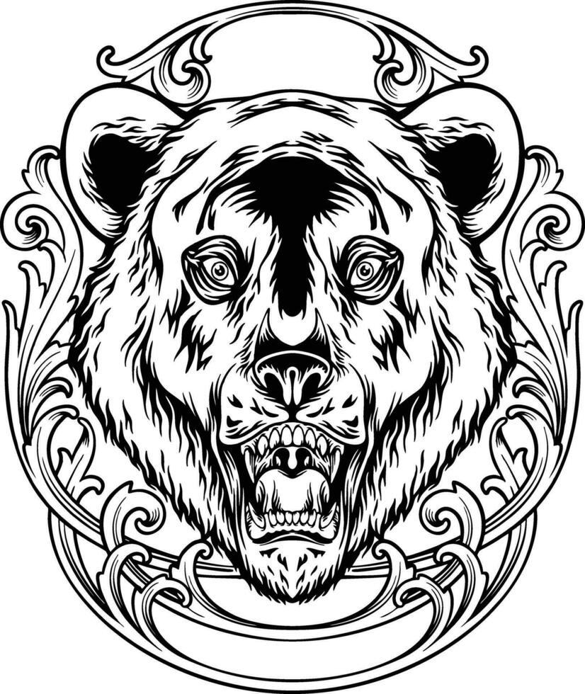 Engraved wilderness vintage frame with grizzly bear outline vector illustrations for your work logo, merchandise t-shirt, stickers and label designs, poster, greeting cards advertising business