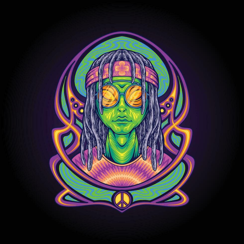 Cosmic alien style boho-chic hippie culture vector illustrations for your work logo, merchandise t-shirt, stickers and label designs, poster, greeting cards advertising business company