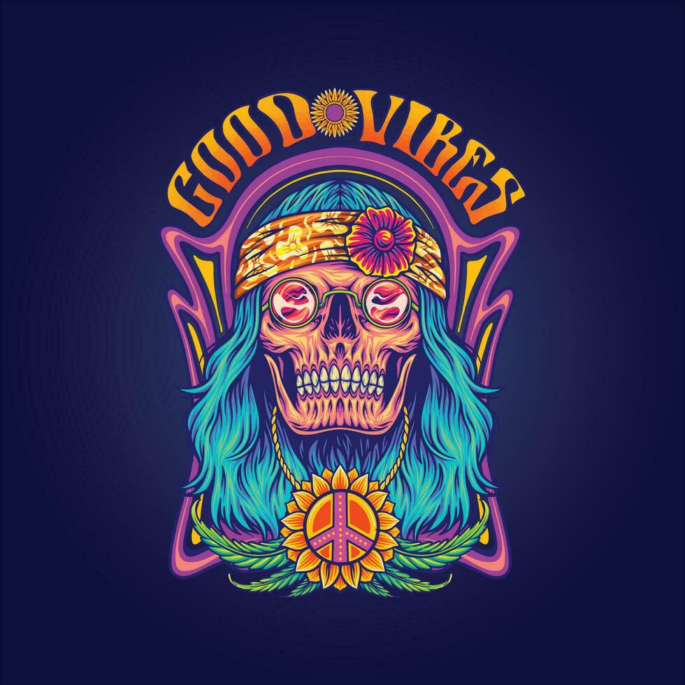 Dressing skull bohemian style hippie culture vector illustrations for your work logo, merchandise t-shirt, stickers and label designs, poster, greeting cards advertising business company