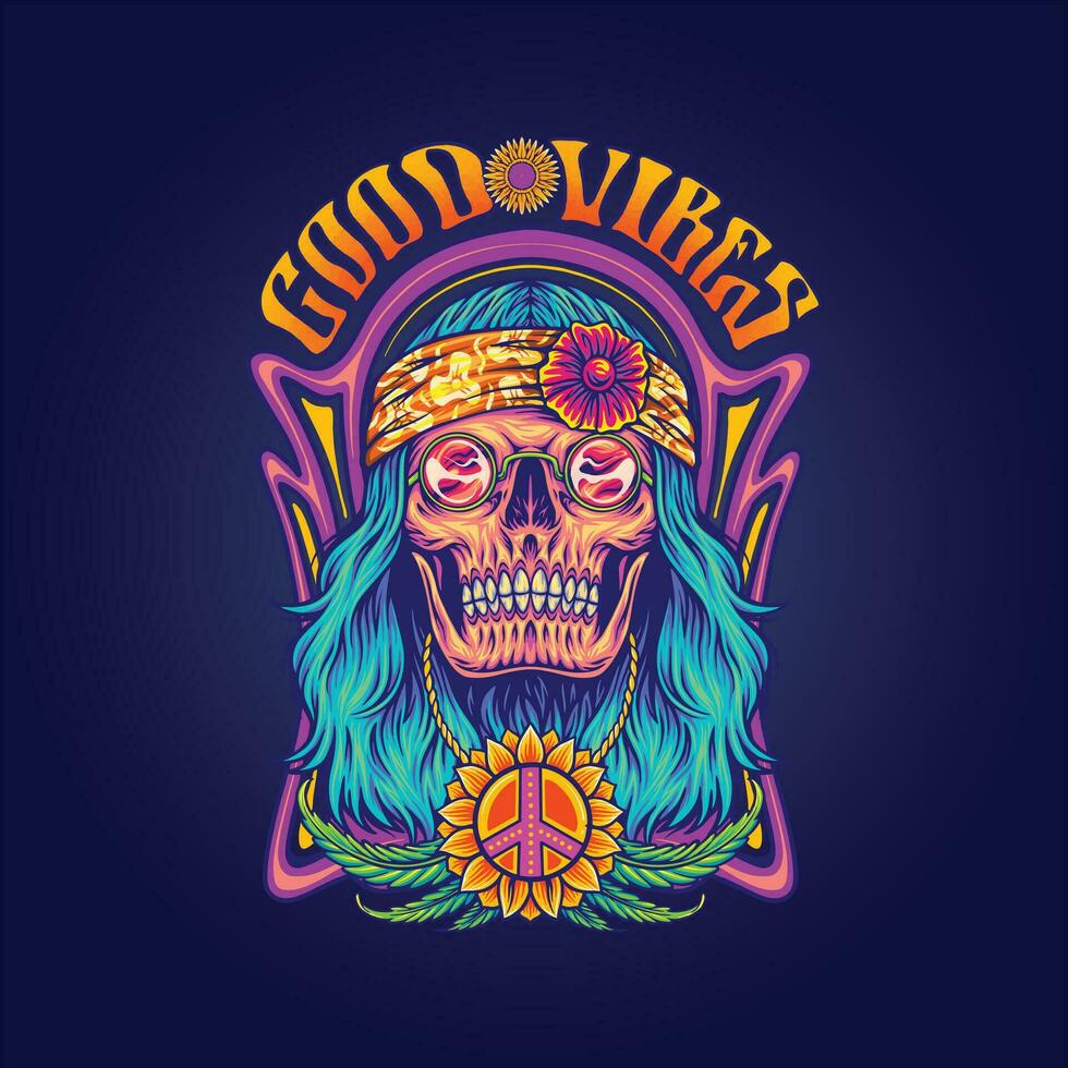 vendaje cráneo bohemio estilo hippie cultura vector ilustraciones para tu trabajo logo, mercancías camiseta, pegatinas y etiqueta diseños, póster, saludo tarjetas publicidad negocio empresa