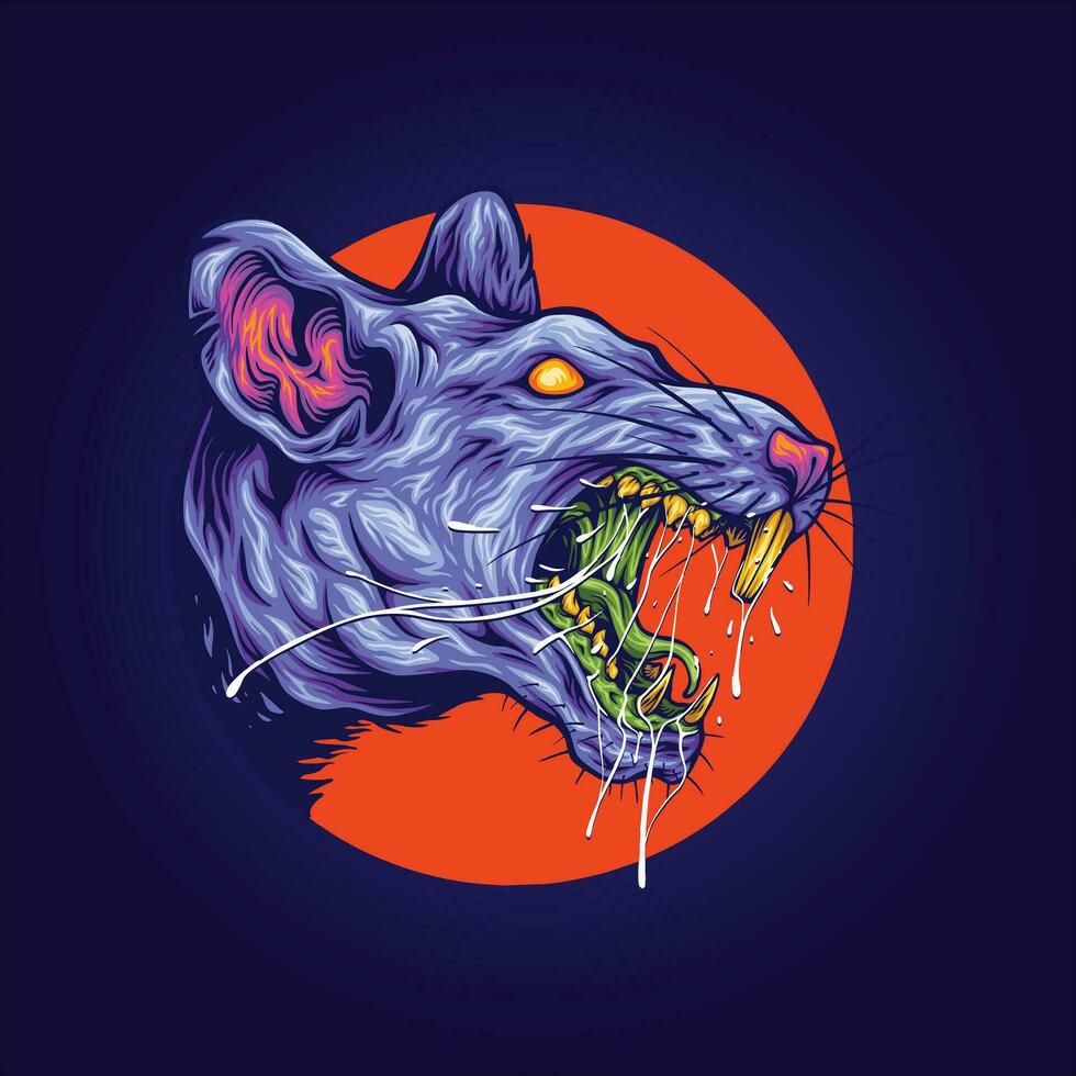 Terrifying rat head zombie creature haunting illustration vector illustrations for your work logo, merchandise t-shirt, stickers and label designs, poster, greeting cards advertising business company