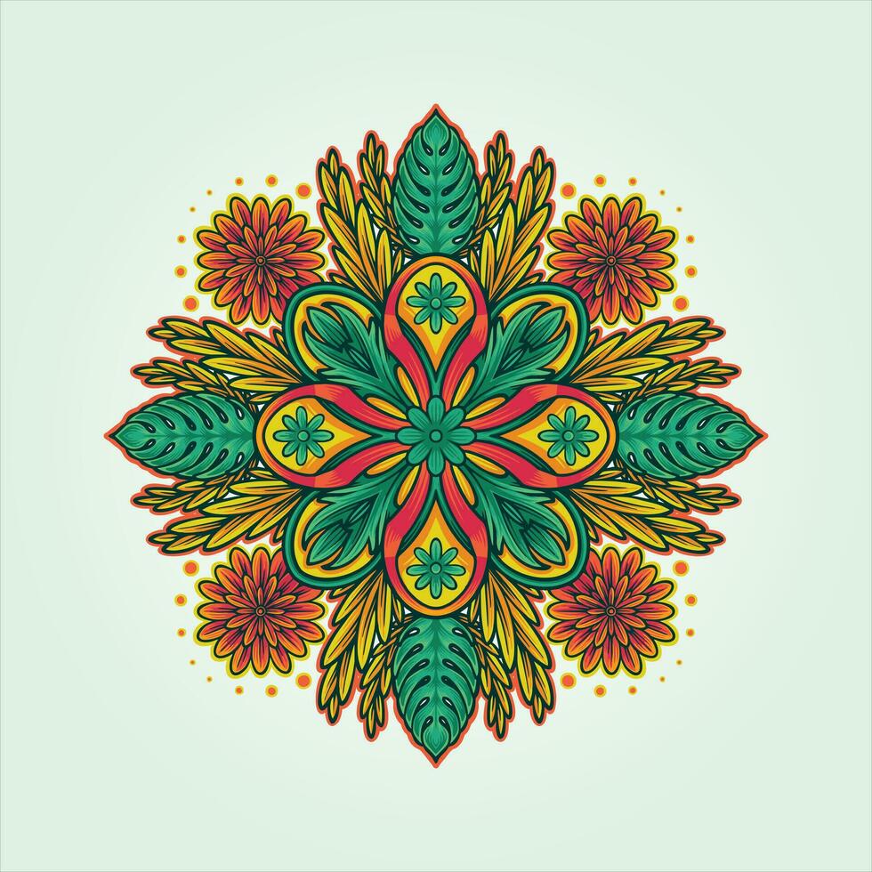 Floral mandala ornament sacred geometry logo illustrations vector illustrations for your work logo, merchandise t-shirt, stickers and label designs, poster, greeting cards advertising business company
