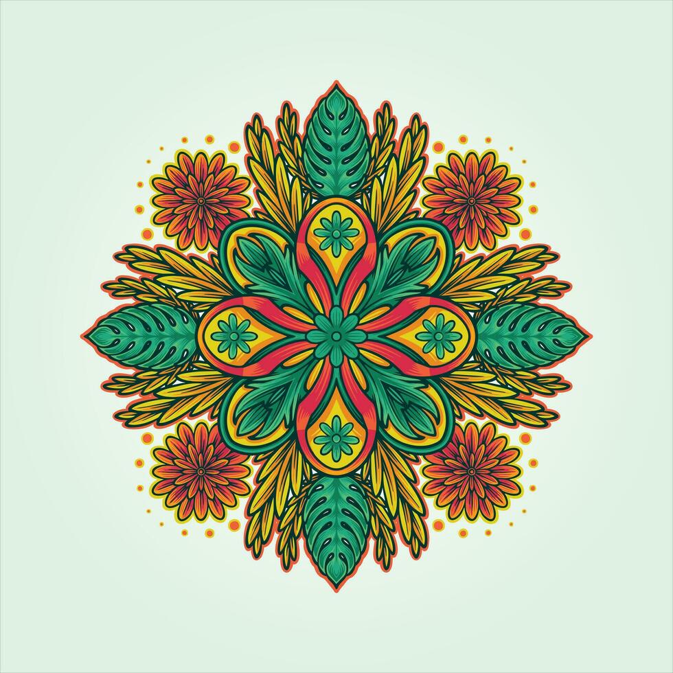 Floral mandala ornament sacred geometry logo illustrations vector illustrations for your work logo, merchandise t-shirt, stickers and label designs, poster, greeting cards advertising business company