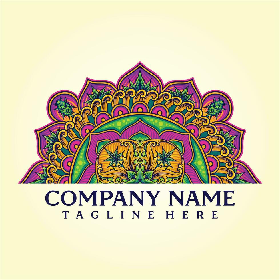 Half mandala geometric with cannabis plant ornament illustrations vector illustrations for your work logo, merchandise t-shirt, stickers and label designs, poster, greeting cards advertising